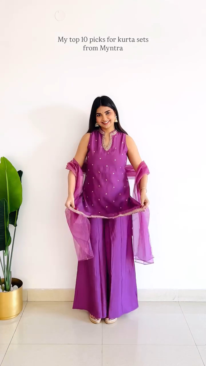 Royal Purple Sleeveless Kurta Set with Palazzo and Dupatta